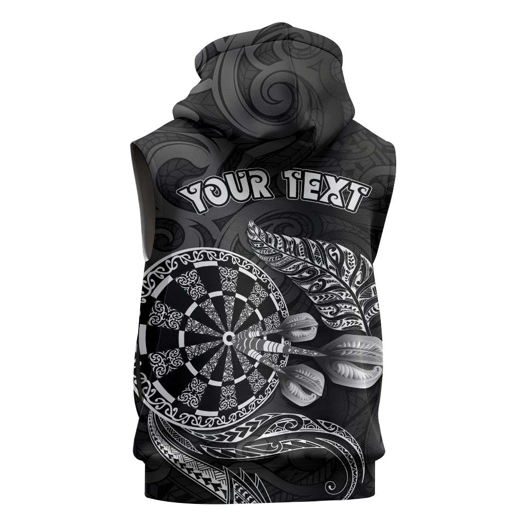 Personalised New Zealand Aotearoa Darts Masters Sleeveless Zip Hoodie Tribal Silver Fern and Ta Moko Dartboard LT03 - Polynesian Pride