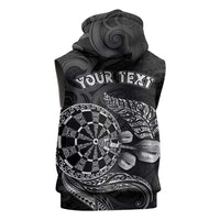 Personalised New Zealand Aotearoa Darts Masters Sleeveless Zip Hoodie Tribal Silver Fern and Ta Moko Dartboard LT03 - Polynesian Pride
