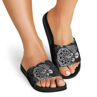 Personalised New Zealand Aotearoa Darts Masters Slide Sandals Tribal Silver Fern and Ta Moko Dartboard - Polynesian Pride