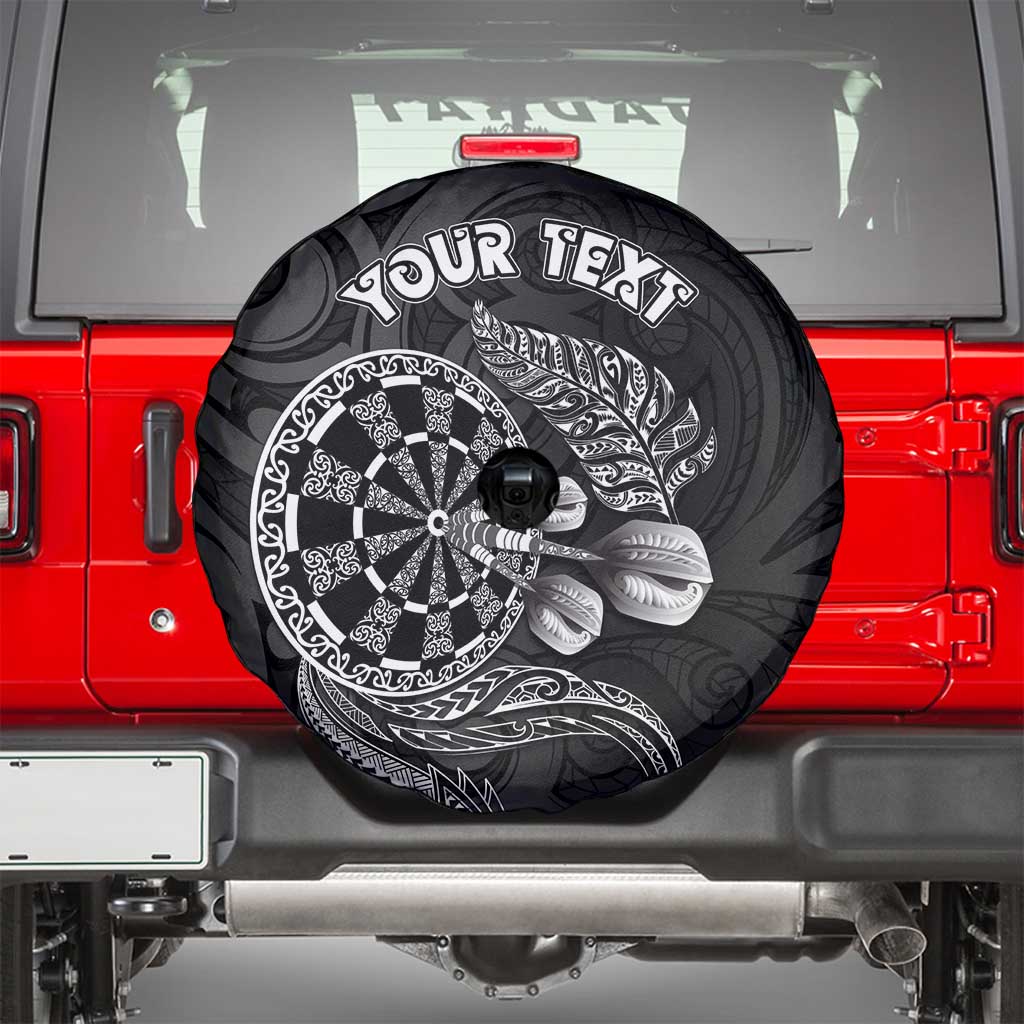Personalised New Zealand Aotearoa Darts Masters Spare Tire Cover Tribal Silver Fern and Ta Moko Dartboard LT03 - Polynesian Pride