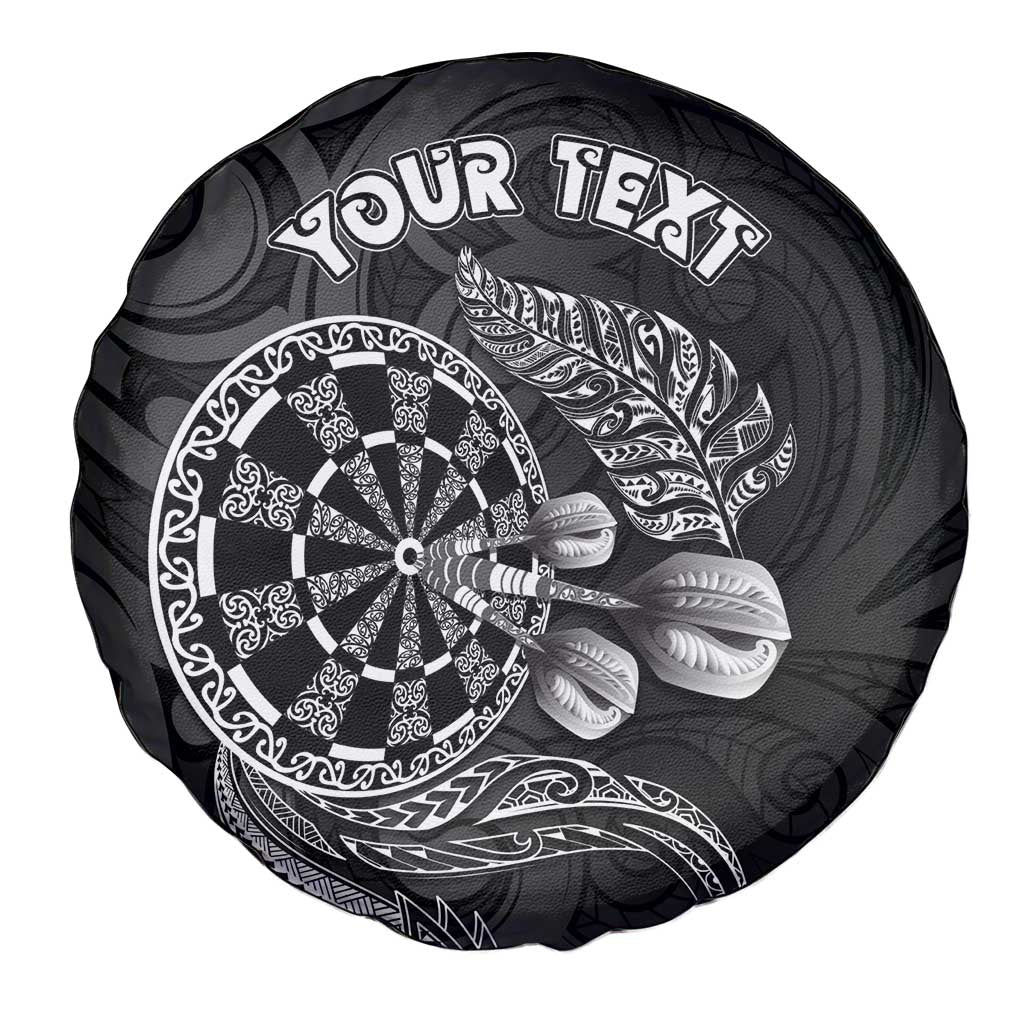 Personalised New Zealand Aotearoa Darts Masters Spare Tire Cover Tribal Silver Fern and Ta Moko Dartboard LT03 - Polynesian Pride
