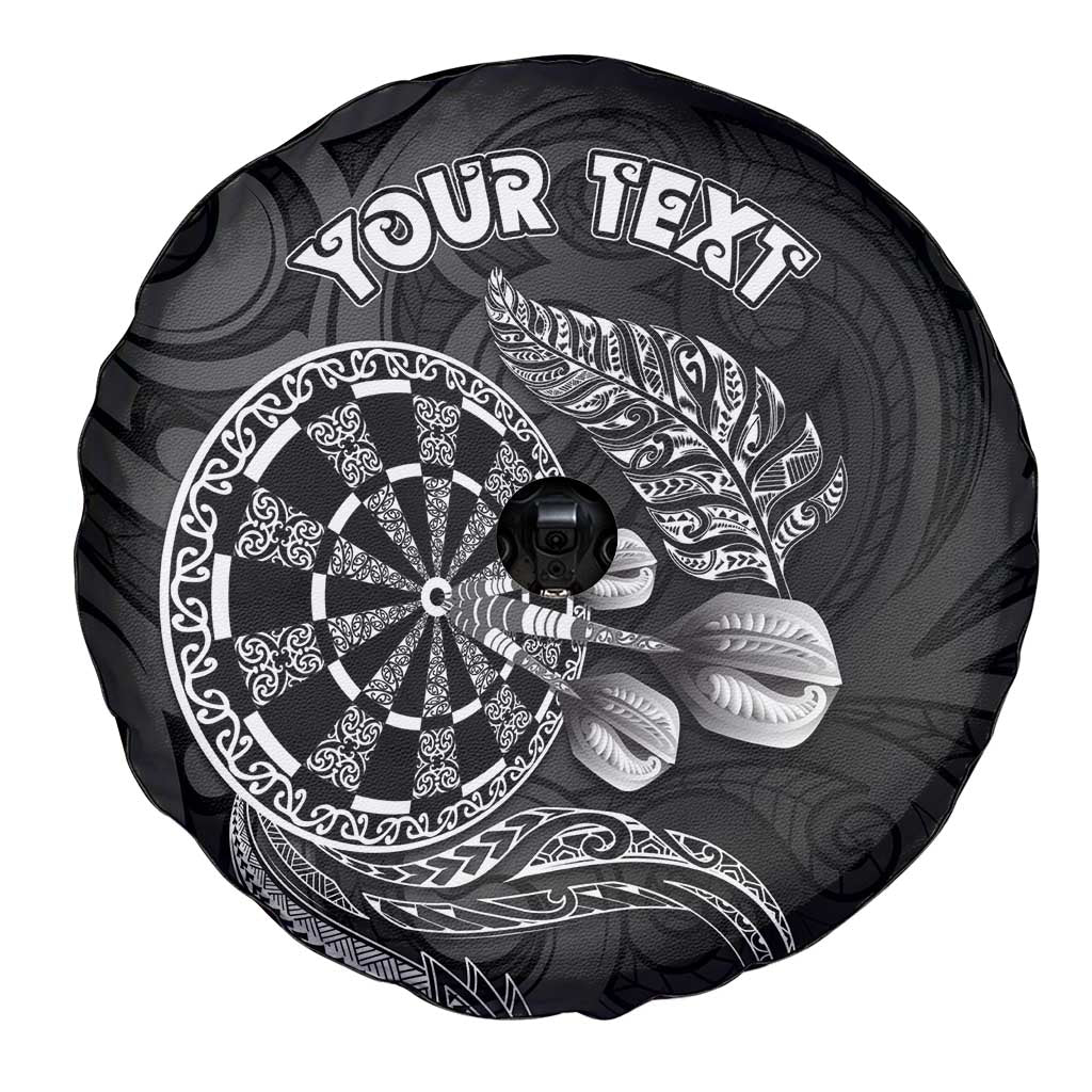Personalised New Zealand Aotearoa Darts Masters Spare Tire Cover Tribal Silver Fern and Ta Moko Dartboard LT03 - Polynesian Pride