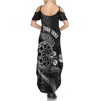 Personalised New Zealand Aotearoa Darts Masters Summer Maxi Dress Tribal Silver Fern and Ta Moko Dartboard LT03 - Polynesian Pride