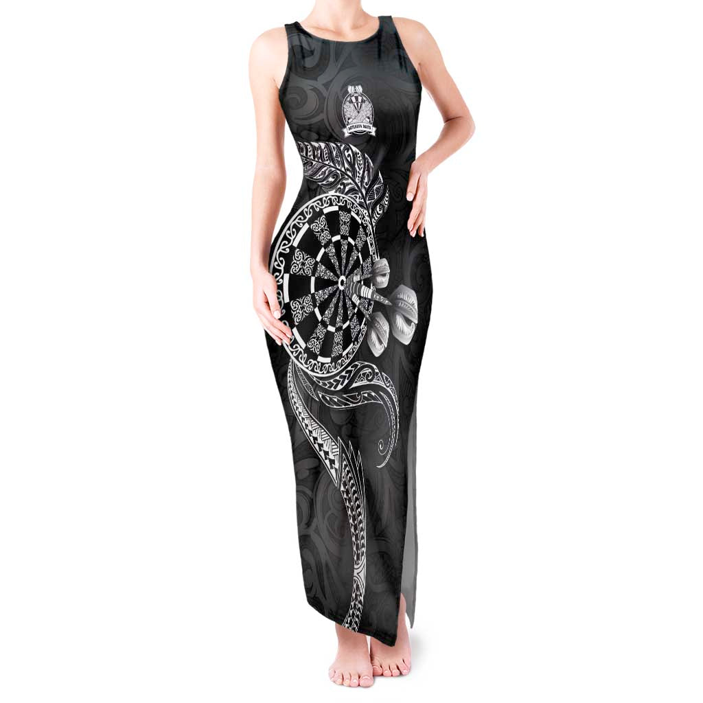 Personalised New Zealand Aotearoa Darts Masters Tank Maxi Dress Tribal Silver Fern and Ta Moko Dartboard LT03 Women Black - Polynesian Pride