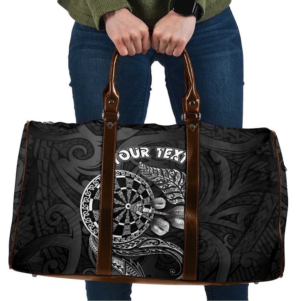 Personalised New Zealand Aotearoa Darts Masters Travel Bag Tribal Silver Fern and Ta Moko Dartboard LT03 Black - Polynesian Pride