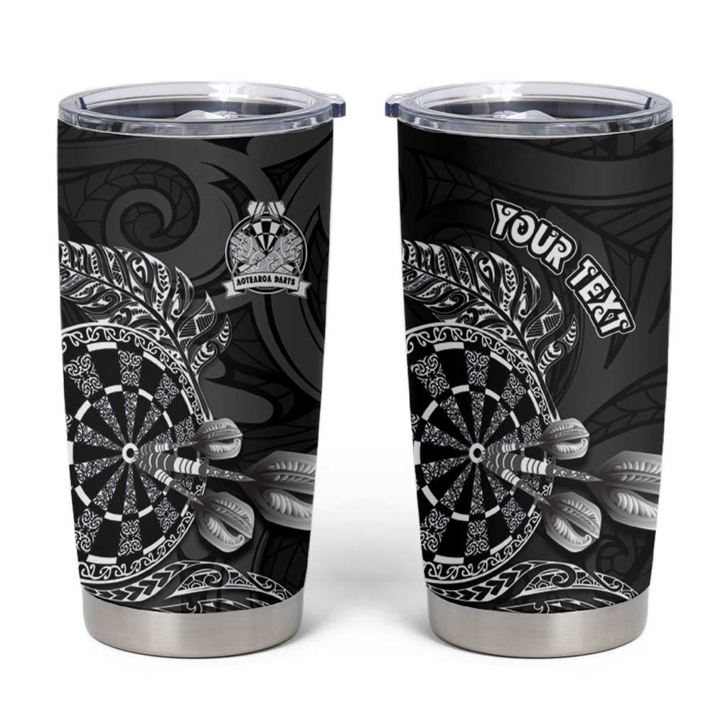 Personalised New Zealand Aotearoa Darts Masters Tumbler Cup Tribal Silver Fern and Ta Moko Dartboard LT03 Black - Polynesian Pride