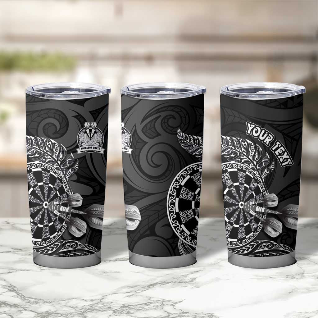 Personalised New Zealand Aotearoa Darts Masters Tumbler Cup Tribal Silver Fern and Ta Moko Dartboard LT03 - Polynesian Pride