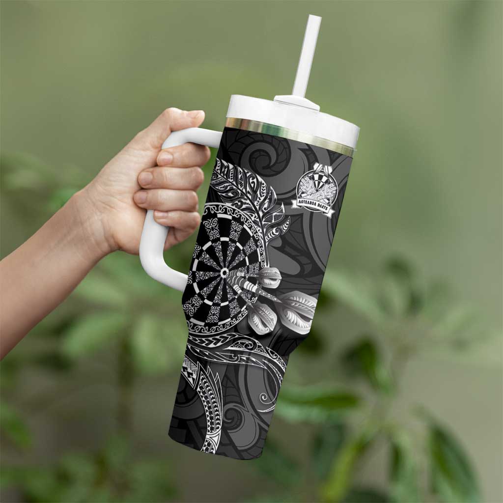 Personalised New Zealand Aotearoa Darts Masters Tumbler With Handle Tribal Silver Fern and Ta Moko Dartboard - Polynesian Pride