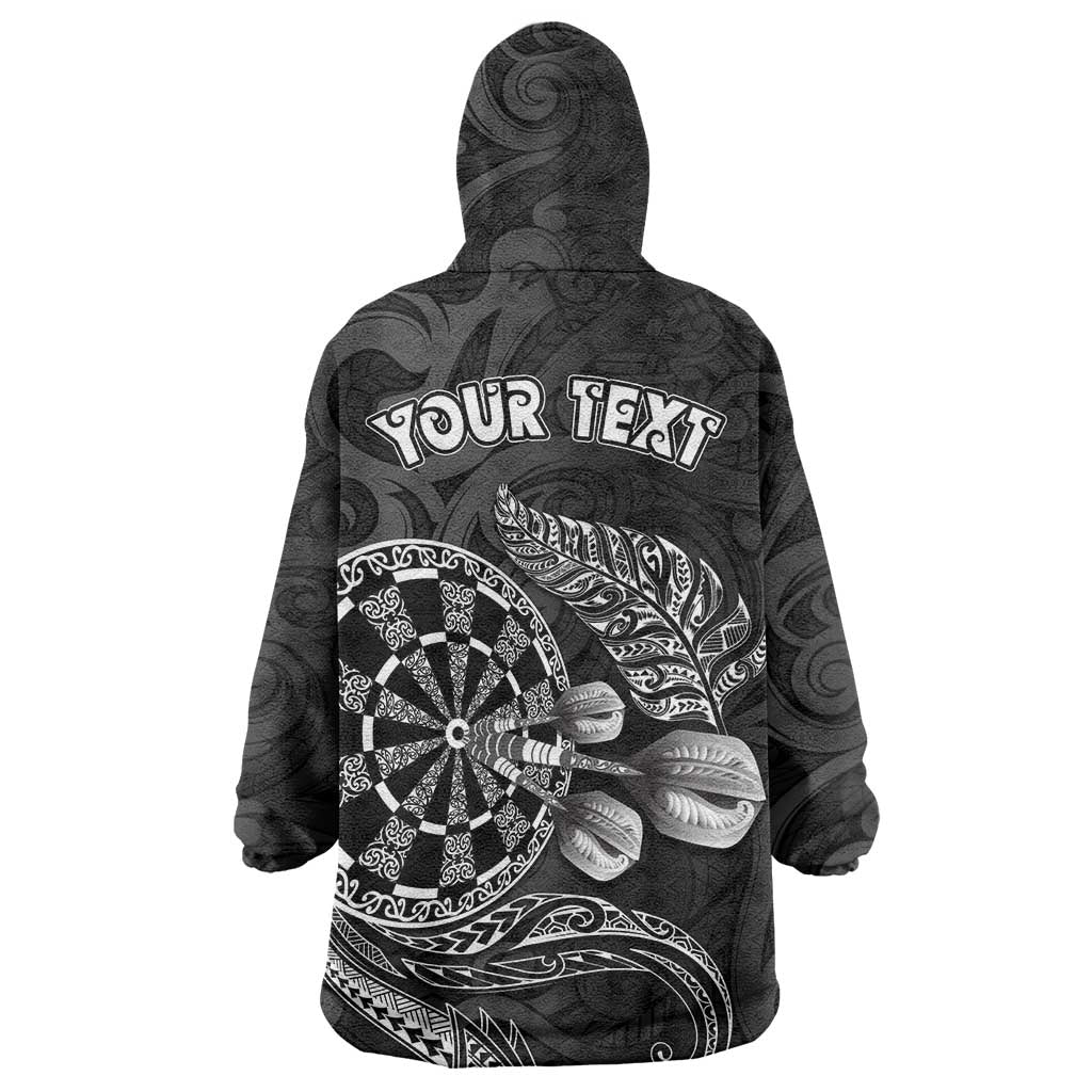 Personalised New Zealand Aotearoa Darts Masters Wearable Blanket Hoodie Tribal Silver Fern and Ta Moko Dartboard LT03 - Polynesian Pride