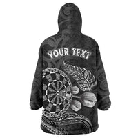 Personalised New Zealand Aotearoa Darts Masters Wearable Blanket Hoodie Tribal Silver Fern and Ta Moko Dartboard LT03 - Polynesian Pride