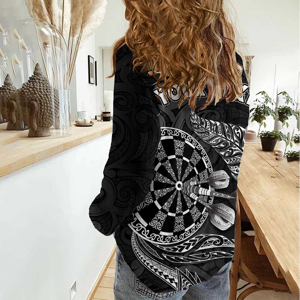 Personalised New Zealand Aotearoa Darts Masters Women Casual Shirt Tribal Silver Fern and Ta Moko Dartboard LT03 - Polynesian Pride