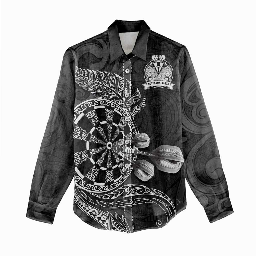 Personalised New Zealand Aotearoa Darts Masters Women Casual Shirt Tribal Silver Fern and Ta Moko Dartboard LT03 - Polynesian Pride