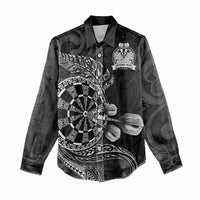 Personalised New Zealand Aotearoa Darts Masters Women Casual Shirt Tribal Silver Fern and Ta Moko Dartboard LT03 - Polynesian Pride