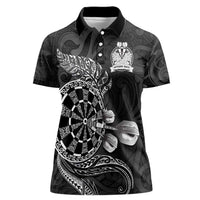 Personalised New Zealand Aotearoa Darts Masters Women Polo Shirt Tribal Silver Fern and Ta Moko Dartboard LT03 Female Black - Polynesian Pride