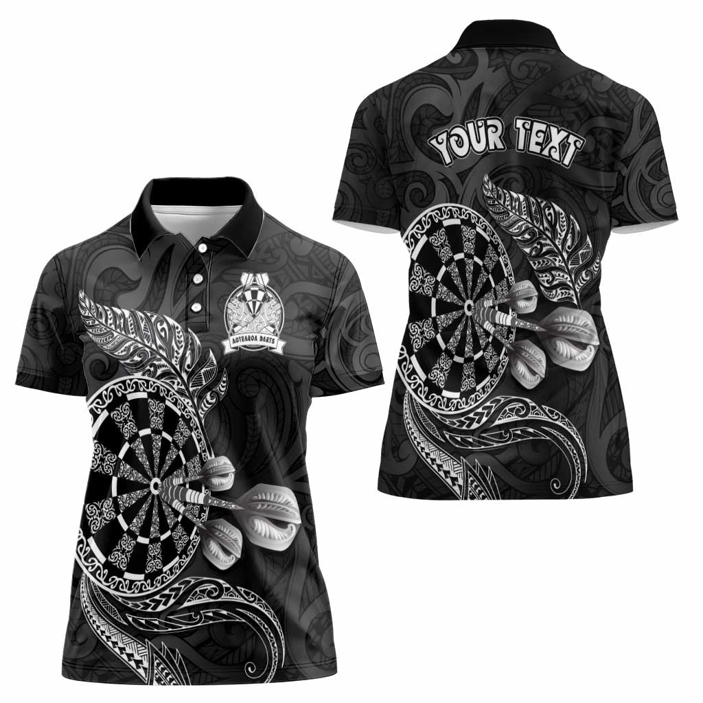 Personalised New Zealand Aotearoa Darts Masters Women Polo Shirt Tribal Silver Fern and Ta Moko Dartboard LT03 - Polynesian Pride