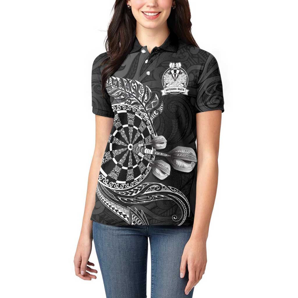 Personalised New Zealand Aotearoa Darts Masters Women Polo Shirt Tribal Silver Fern and Ta Moko Dartboard LT03 - Polynesian Pride