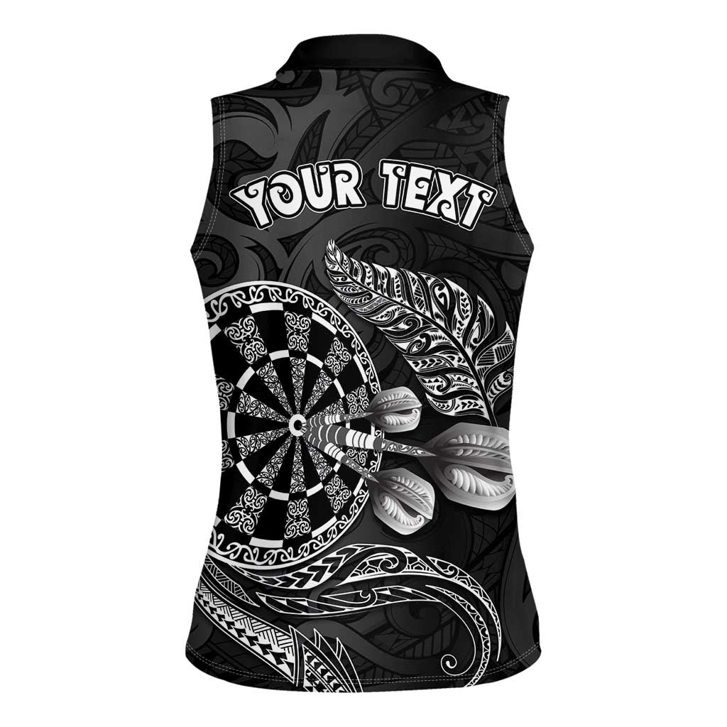 Personalised New Zealand Aotearoa Darts Masters Women Sleeveless Polo Shirt Tribal Silver Fern and Ta Moko Dartboard LT03 - Polynesian Pride
