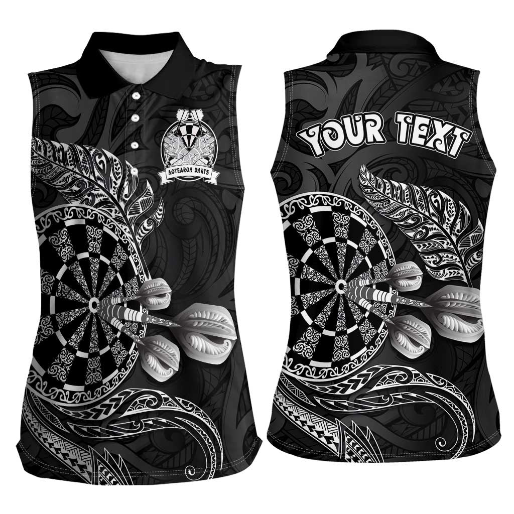 Personalised New Zealand Aotearoa Darts Masters Women Sleeveless Polo Shirt Tribal Silver Fern and Ta Moko Dartboard LT03 - Polynesian Pride