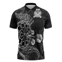 Personalised New Zealand Aotearoa Darts Masters Zipper Polo Shirt Tribal Silver Fern and Ta Moko Dartboard LT03 Black - Polynesian Pride