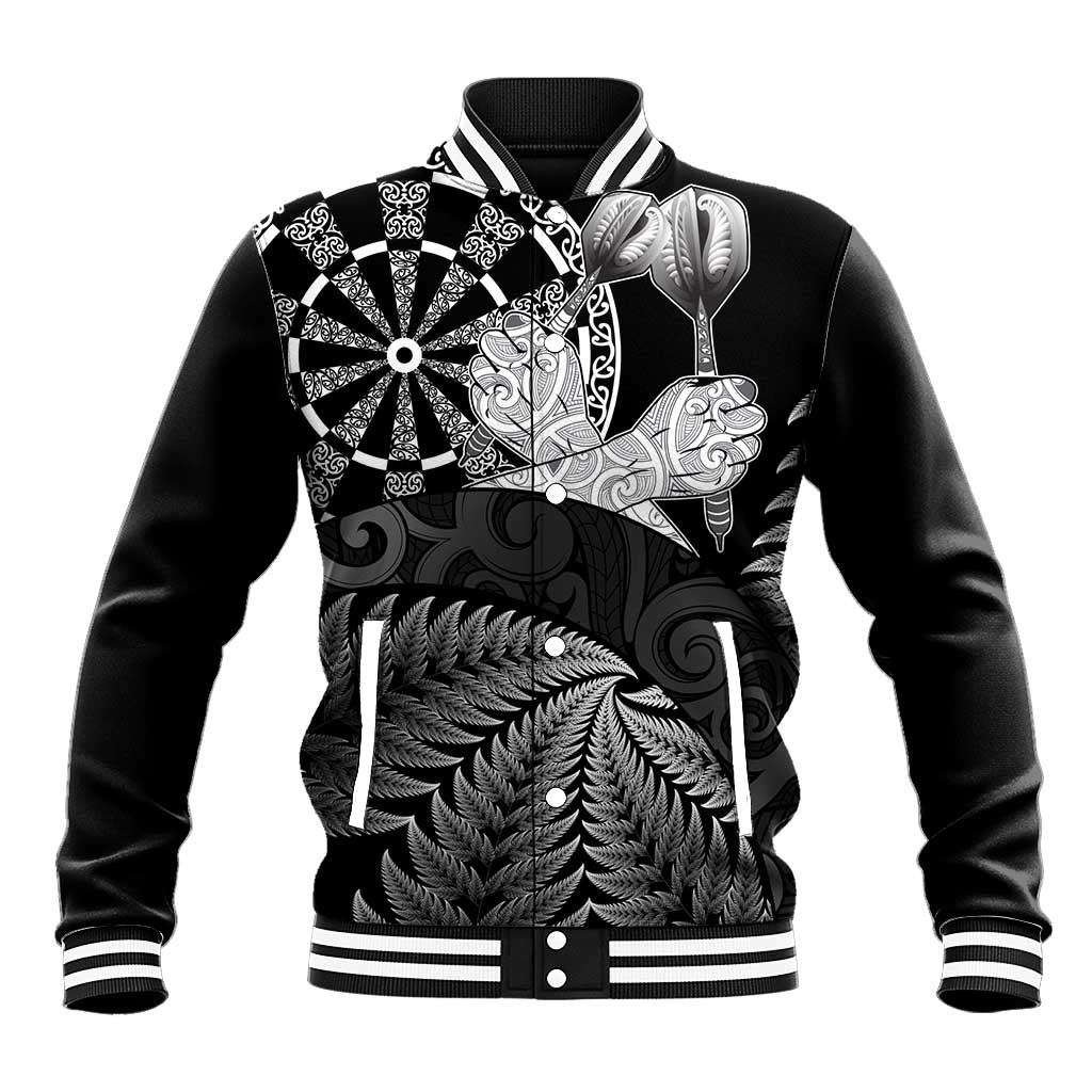 Personalised New Zealand Aotearoa Darts Masters Baseball Jacket Silver Fern and Maori Spirit - Polynesian Pride