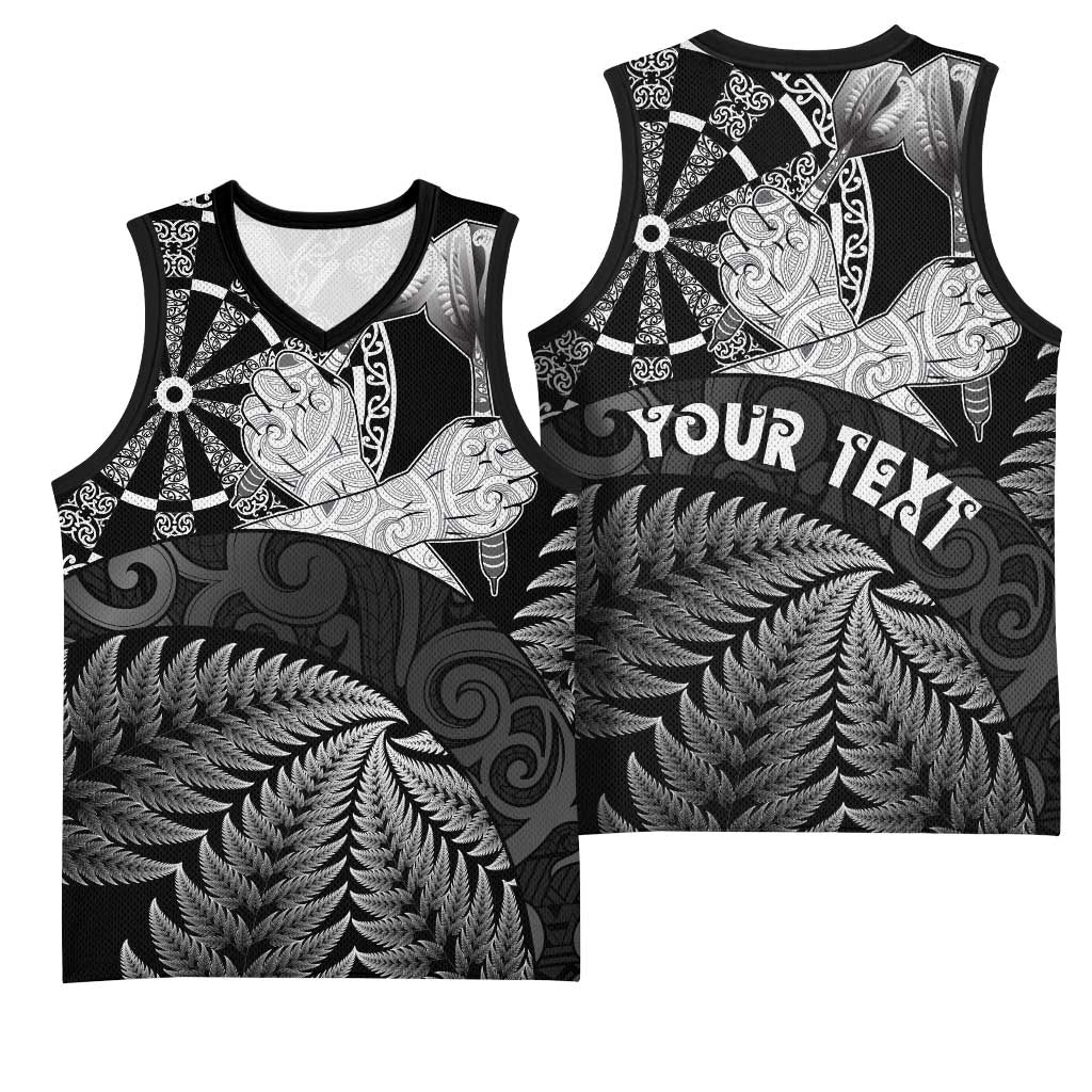 Personalised New Zealand Aotearoa Darts Masters Basketball Jersey Silver Fern and Maori Spirit LT03 - Polynesian Pride