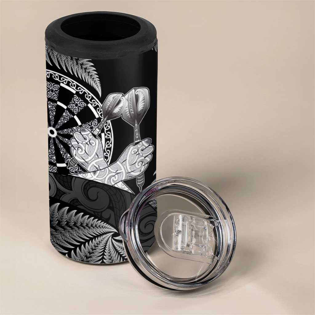 Personalised New Zealand Aotearoa Darts Masters 4 in 1 Can Cooler Tumbler Silver Fern and Maori Spirit LT03 - Polynesian Pride
