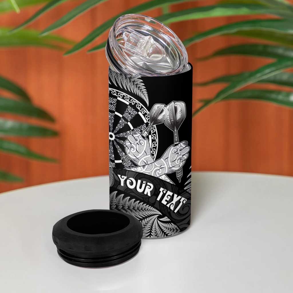 Personalised New Zealand Aotearoa Darts Masters 4 in 1 Can Cooler Tumbler Silver Fern and Maori Spirit LT03 - Polynesian Pride