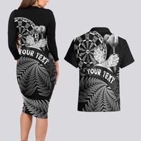 Personalised New Zealand Aotearoa Darts Masters Couples Matching Long Sleeve Bodycon Dress and Hawaiian Shirt Silver Fern and Maori Spirit LT03 - Polynesian Pride