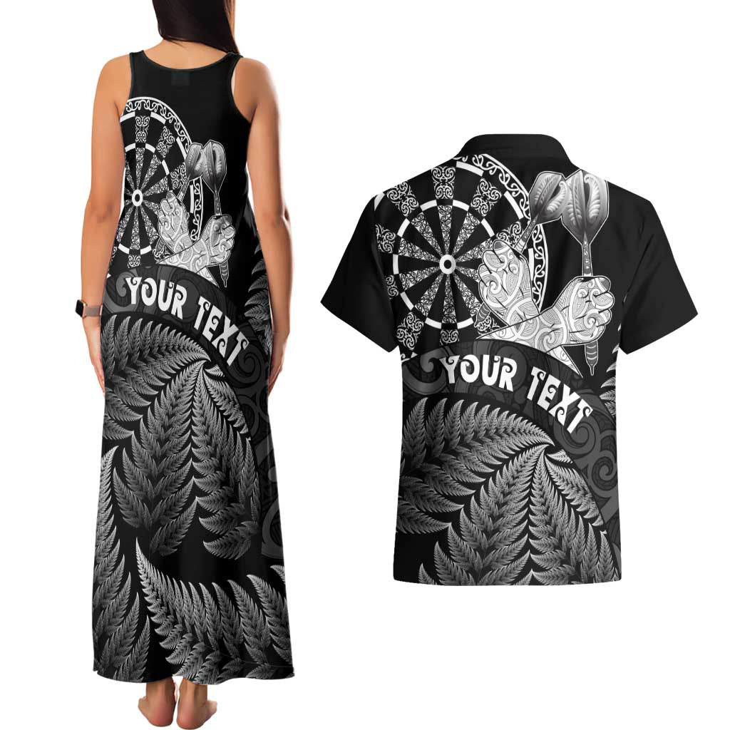 Personalised New Zealand Aotearoa Darts Masters Couples Matching Tank Maxi Dress and Hawaiian Shirt Silver Fern and Maori Spirit LT03 - Polynesian Pride