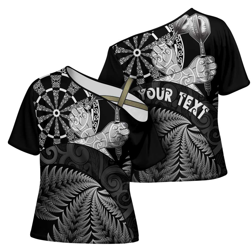 Personalised New Zealand Aotearoa Darts Masters Cross Shoulder Shirt Silver Fern and Maori Spirit LT03 - Polynesian Pride