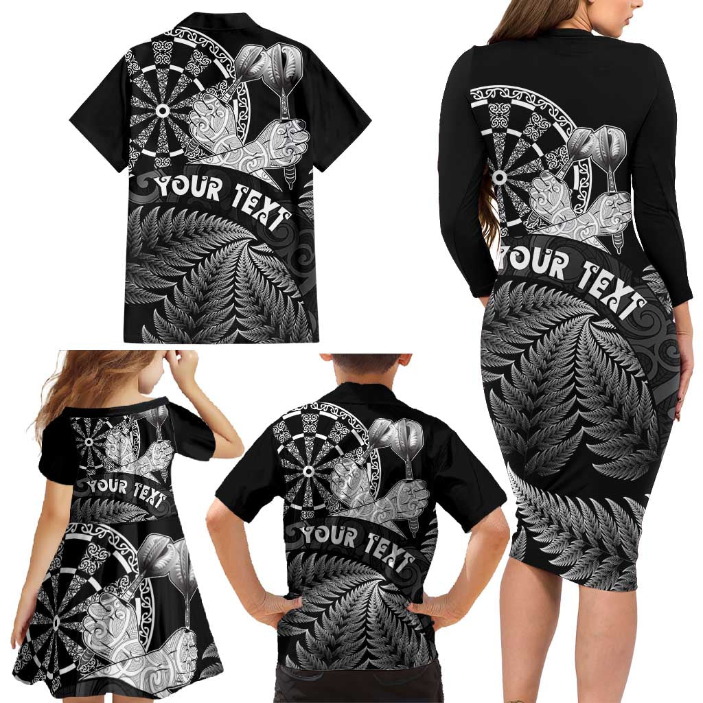 Personalised New Zealand Aotearoa Darts Masters Family Matching Long Sleeve Bodycon Dress and Hawaiian Shirt Silver Fern and Maori Spirit LT03 - Polynesian Pride