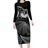 Personalised New Zealand Aotearoa Darts Masters Family Matching Long Sleeve Bodycon Dress and Hawaiian Shirt Silver Fern and Maori Spirit LT03 Mom's Dress Black - Polynesian Pride
