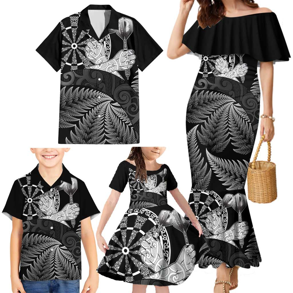 Personalised New Zealand Aotearoa Darts Masters Family Matching Mermaid Dress and Hawaiian Shirt Silver Fern and Maori Spirit LT03 - Polynesian Pride
