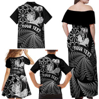 Personalised New Zealand Aotearoa Darts Masters Family Matching Off Shoulder Maxi Dress and Hawaiian Shirt Silver Fern and Maori Spirit LT03 - Polynesian Pride