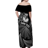 Personalised New Zealand Aotearoa Darts Masters Family Matching Off Shoulder Maxi Dress and Hawaiian Shirt Silver Fern and Maori Spirit LT03 - Polynesian Pride