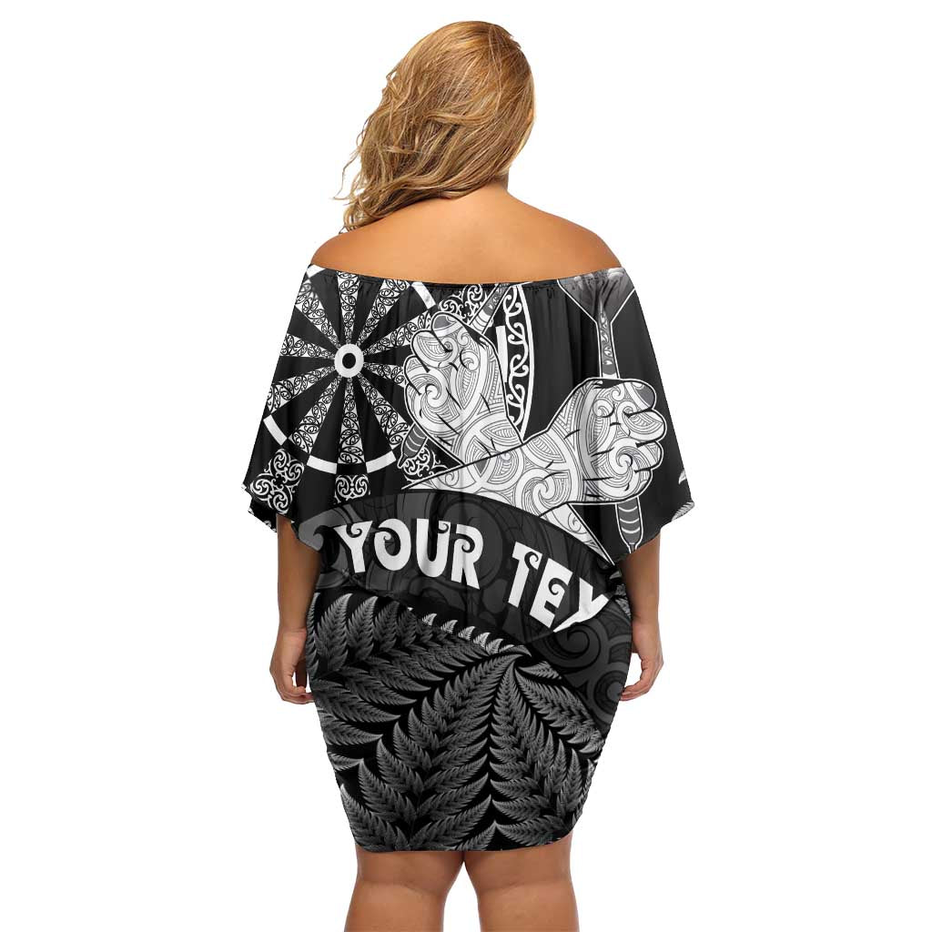 Personalised New Zealand Aotearoa Darts Masters Family Matching Off Shoulder Short Dress and Hawaiian Shirt Silver Fern and Maori Spirit LT03 - Polynesian Pride