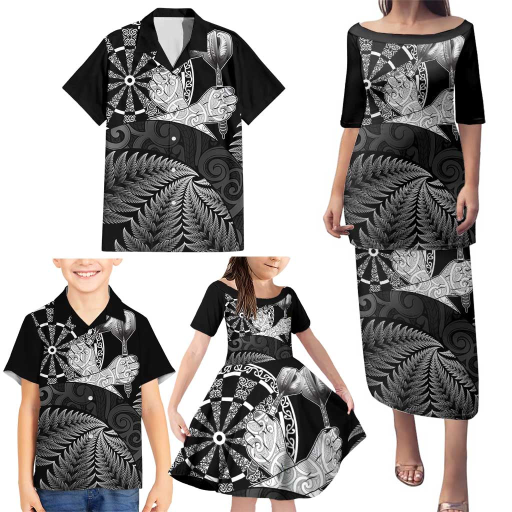 Personalised New Zealand Aotearoa Darts Masters Family Matching Puletasi and Hawaiian Shirt Silver Fern and Maori Spirit LT03 - Polynesian Pride