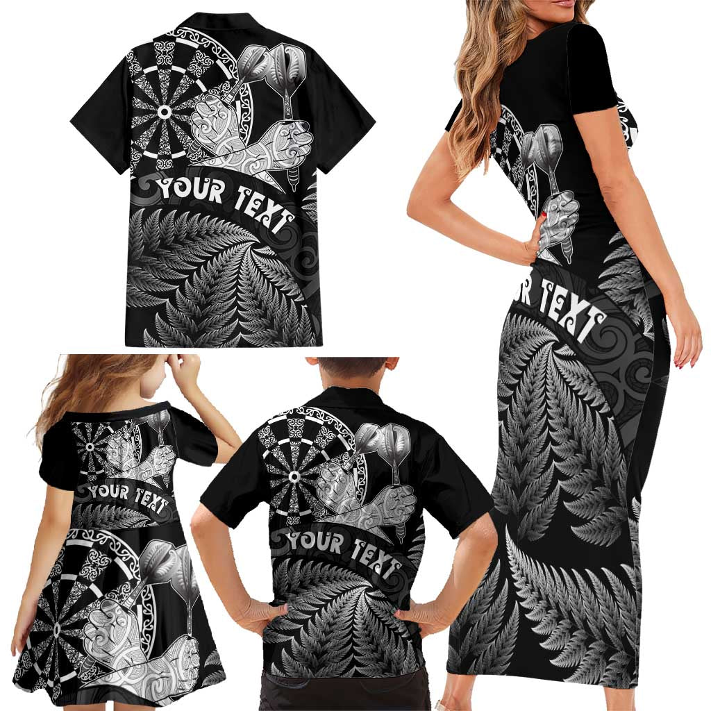 Personalised New Zealand Aotearoa Darts Masters Family Matching Short Sleeve Bodycon Dress and Hawaiian Shirt Silver Fern and Maori Spirit LT03 - Polynesian Pride