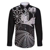 Personalised New Zealand Aotearoa Darts Masters Family Matching Short Sleeve Bodycon Dress and Hawaiian Shirt Silver Fern and Maori Spirit LT03 Dad's Shirt - Long Sleeve Black - Polynesian Pride
