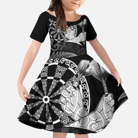 Personalised New Zealand Aotearoa Darts Masters Family Matching Tank Maxi Dress and Hawaiian Shirt Silver Fern and Maori Spirit LT03 Daughter's Dress Black - Polynesian Pride