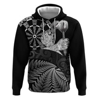 Personalised New Zealand Aotearoa Darts Masters Hoodie Silver Fern and Maori Spirit LT03 Pullover Hoodie Black - Polynesian Pride