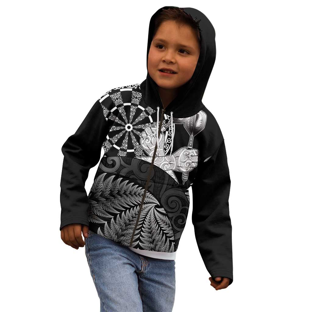 Personalised New Zealand Aotearoa Darts Masters Kid Hoodie Silver Fern and Maori Spirit LT03 - Polynesian Pride