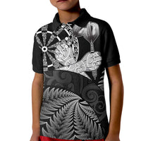 Personalised New Zealand Aotearoa Darts Masters Kid Polo Shirt Silver Fern and Maori Spirit LT03 Kid Black - Polynesian Pride