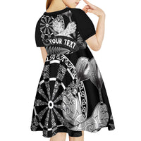 Personalised New Zealand Aotearoa Darts Masters Kid Short Sleeve Dress Silver Fern and Maori Spirit LT03 - Polynesian Pride