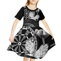 Personalised New Zealand Aotearoa Darts Masters Kid Short Sleeve Dress Silver Fern and Maori Spirit LT03 - Polynesian Pride