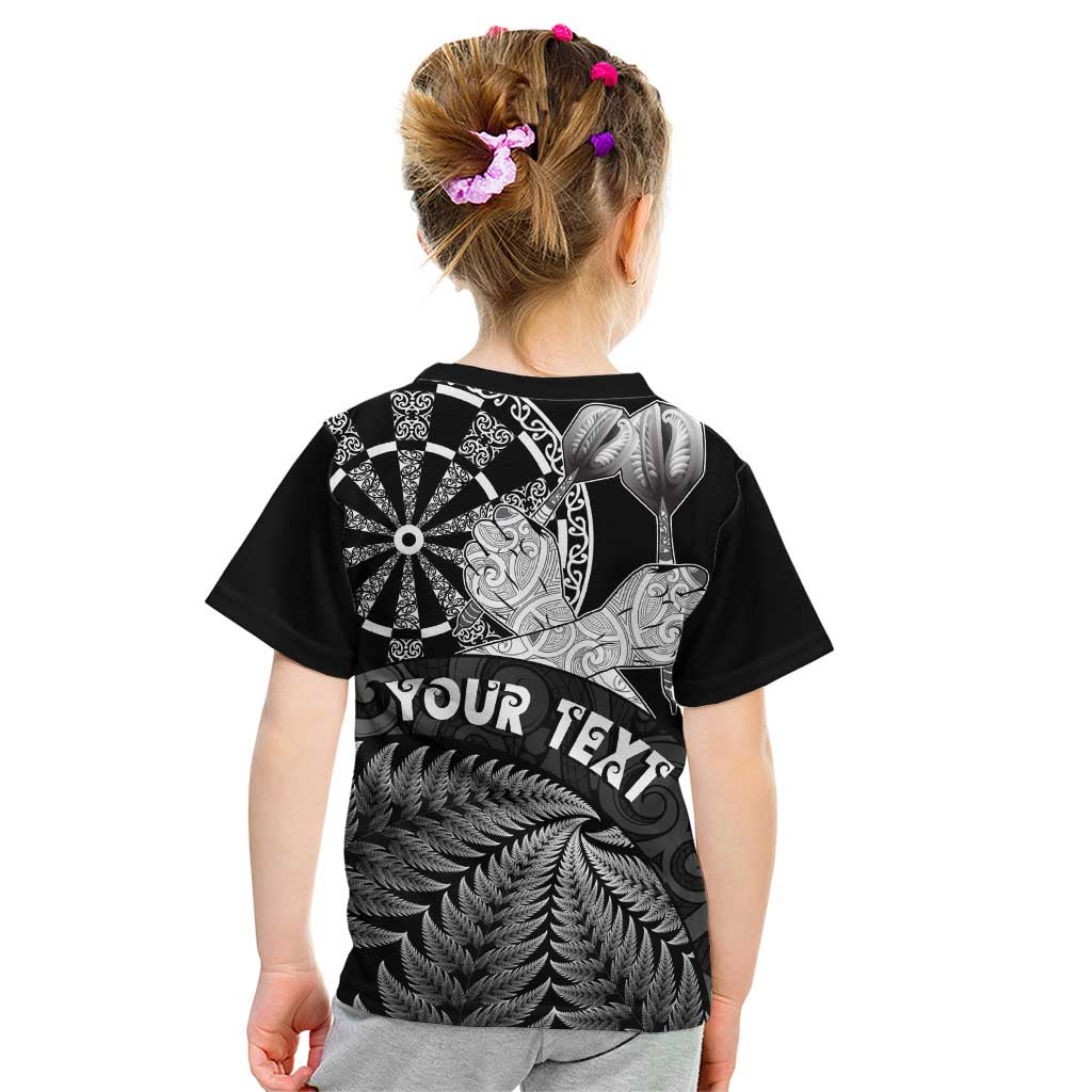 Personalised New Zealand Aotearoa Darts Masters Kid T Shirt Silver Fern and Maori Spirit LT03 - Polynesian Pride