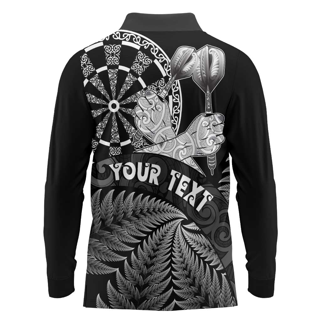 Personalised New Zealand Aotearoa Darts Masters Long Sleeve Polo Shirt Silver Fern and Maori Spirit LT03 - Polynesian Pride
