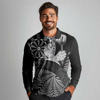 Personalised New Zealand Aotearoa Darts Masters Long Sleeve Polo Shirt Silver Fern and Maori Spirit LT03 - Polynesian Pride