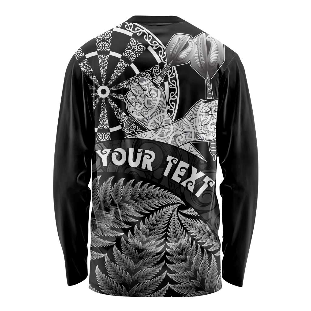 Personalised New Zealand Aotearoa Darts Masters Long Sleeve Shirt Silver Fern and Maori Spirit LT03 - Polynesian Pride