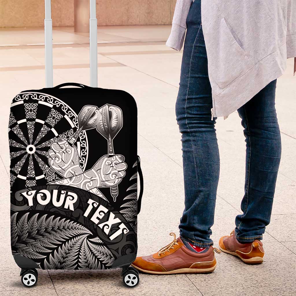 Personalised New Zealand Aotearoa Darts Masters Luggage Cover Silver Fern and Maori Spirit LT03 Black - Polynesian Pride